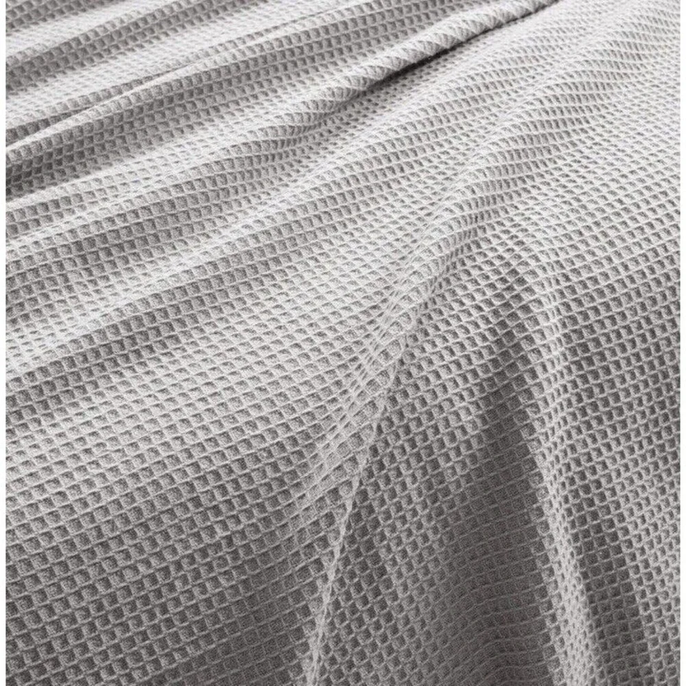 Waffle Cotton Knit Throw Light Gray‎ Full/Queen Blanket Tassel Fringe Boho NEW